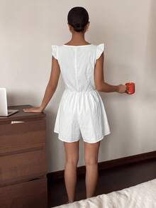 Livesso Women's Solid Color Front Button Jumpsuit Loungewear Summer - White - View 2