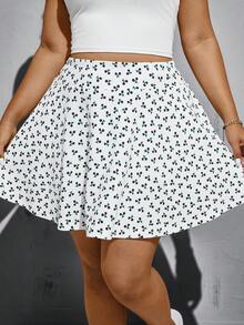SHEIN Essnce 大尺碼女款休閒碎花夏季裙褲，高腰波希米亞風，適合度假、電音節、音樂會 - 黑與白 - 查看 5