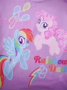My Little Pony X SHEIN Áo thun ngắn tay in hình hoạt hình dành cho bé gái tuổi teen, kiểu dáng thường ngày, đa năng. - Màu tím hoa cà - Xem 4