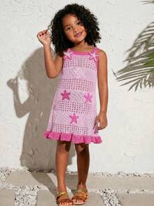 SHEIN Váy dệt kim họa tiết sao biển khoét rỗng dành cho bé gái - Hồng - Xem 2