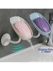 3Pcs Multi-Color Wall Mount Soap Dish Set, Plastic Shell Shaped Soap Holder, Draining Soap Tray, Bathroom Soap Storage Rack, Bathroom Accessories, Bathroom Storage & Organization, No Drilling Required, Suitable For Kitchen Sink Bathroom Accessories Bathroom Tools - multicolor - View 3