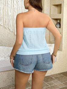 SHEIN LUNE Atasan Tube Top Kasual Minimalis Warna Polos untuk Wanita Ukuran Plus - Baby Blue - View 2