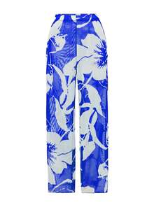 Swim Oasis New Arrival Solid Color Hollow Cross Halter One-Piece Swimsuit With Printed Cover-Up Skirt Beach Set For Women - Royal Blue - View 5