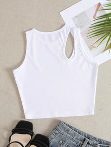 Tank Top De Ocio En Tejido De Punto Acanalado Con Hombros Descubiertos Para Verano - Blanco - Ver 2