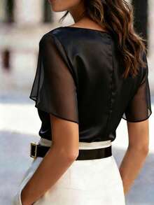 SHEIN Camisa de mujer de unicolor, versátil y casual para uso diario - Negro - Ver 2