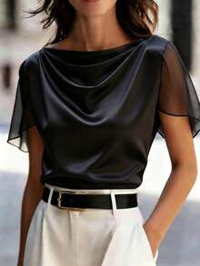 SHEIN Camisa de mujer de unicolor, versátil y casual para uso diario - Negro - Ver 1