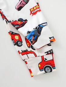 SHEIN Celana Panjang Lengan Pendek Leher Bulat Motif Mobil Putih Pas Badan Kasual untuk Anak Laki-Laki, Cocok untuk Semua Musim - Putih - View 6