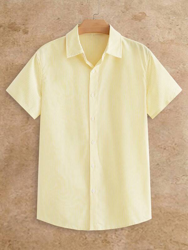 HIMLAND Men's Casual Commuting Striped Raglan Short Sleeve Shirt,Men's Short Sleeve Shirt, Yellow Striped Button Down, Summer Vacation Shirt, Seersucker Shirt Men, Beach Casual Top, Lightweight Summer Button Up, Smart Casual Menswear, Old Money Style Shirt, Resort Wear For Men, Breathable Collared Shirt, Pinstripe Short Sleeve,Men's Summer Short Sleeve Striped Button Down Shirt Lightweight Seersucker Casual Beach Vacation Top