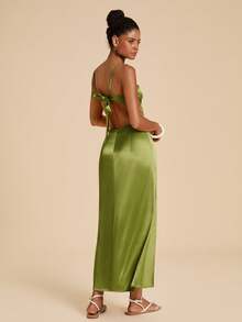 Travachic Women's Lace Patchwork Hollow-Out Satin Sexy Dress - Green - View 2