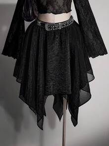 SHEIN ICON 大码女式纯色休闲百搭日常穿搭半身裙 - 黑色 - 查看 1