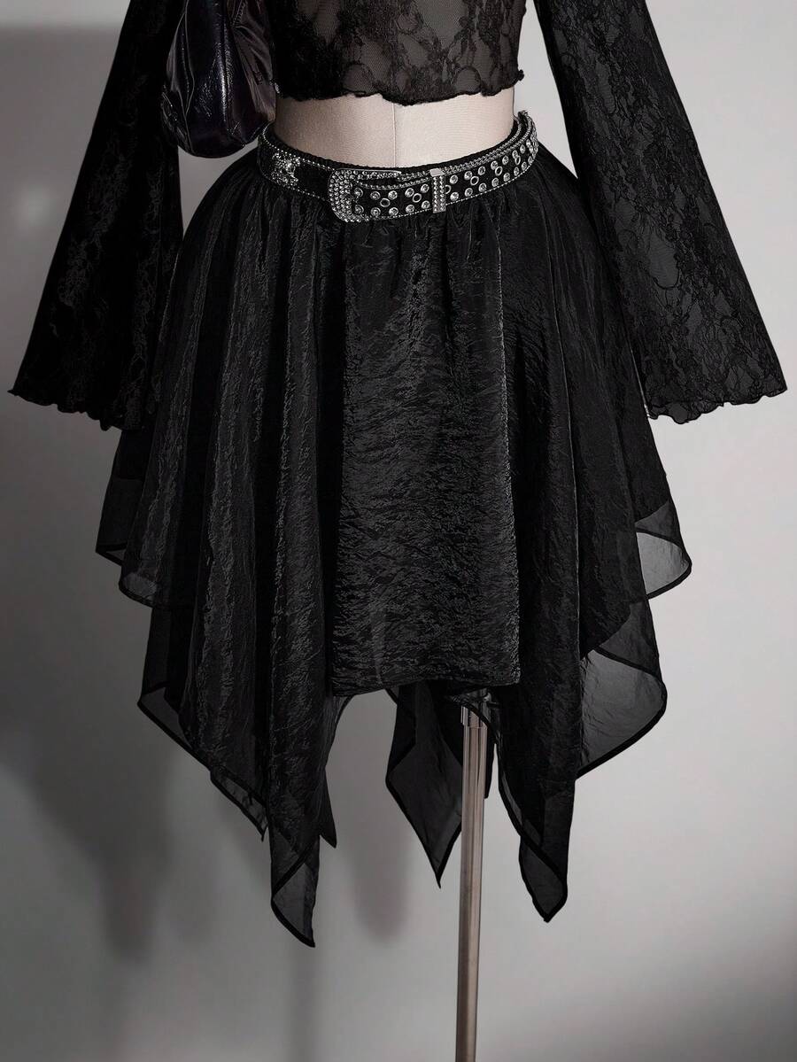SHEIN ICON 大码女式纯色休闲百搭日常穿搭半身裙 - 黑色 - 查看 1