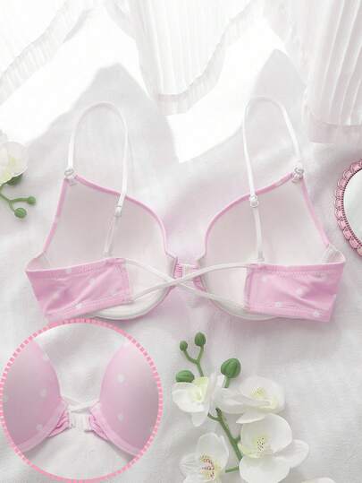 DelicateAllure Rosa bygelformad kupa framtill, stödjande, romantisk blommig BH med prickar och mönster