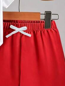 SHEIN 2pcs/Set Young Boys' Round Neck Short Sleeve Casual Comfortable Breathable Versatile Summer Outfit - Red - View 6