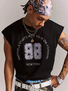 CRAVYNX Áo tank top không tay dáng rộng in họa tiết 88 cổ điển cho nam, màu đen, trang phục thường ngày năng động, phù hợp cho hẹn hò, tiệc tùng, quà tặng bạn trai. - màu đen - Xem 1