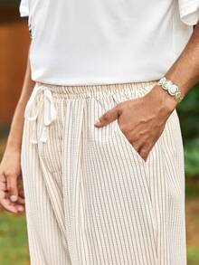 Whitmere Pantalon ample et décontracté pour hommes, pantalon droit fin, pantalon de sport décontracté long, pantalon rayé tissé, nouvelle arrivée printemps et été - Nude - Voir 6