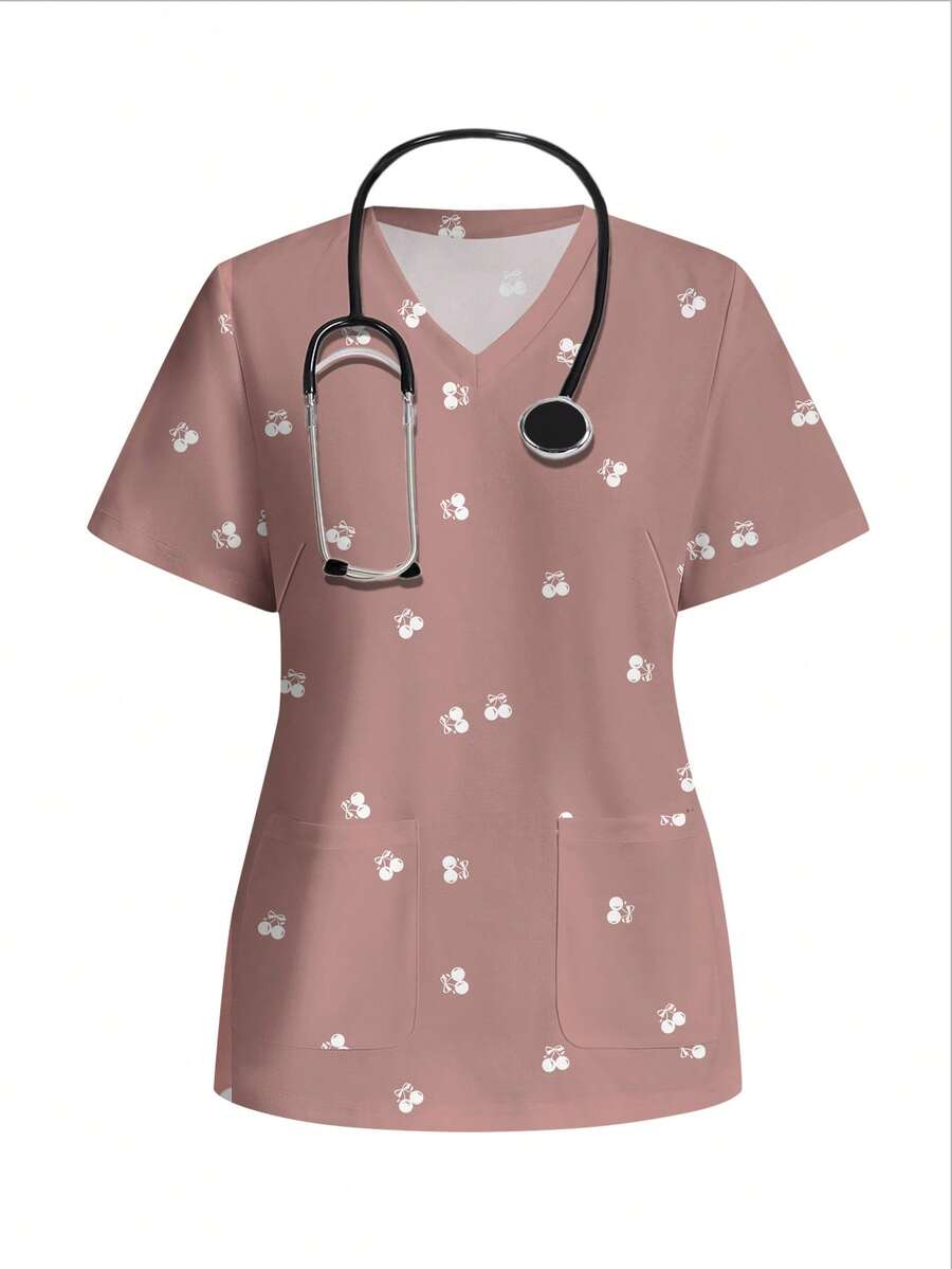 PopScrub Áo đồng phục y tế in hình quả anh đào dễ thương, tối giản, thường ngày - Nhiều màu - Xem 1