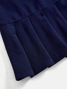 Girlism Kids Tween Girls Navy Blue And White Polo Collar Embroidered Pleated Hem Dress, Casual Collegiate Tennis Summer Back-To-School School - Royal Blue - View 5