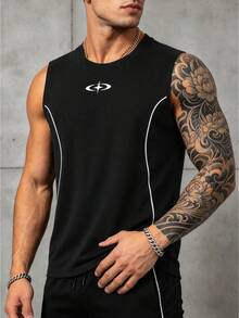 GymBeat Áo tank top nam không tay in họa tiết sọc tương phản, thích hợp cho tập thể dục, chạy bộ, tập bóng rổ. - màu đen - Xem 7