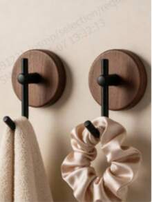 2PCS Self-Adhesive Walnut Wall Hooks Without Drilling Required, Suitable For Bathrooms And Kitchens - Multicolor - View 9