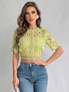Firerie Women's Summer Lace Sheer Crop Top Camisole,Summer Top - Green - View 4
