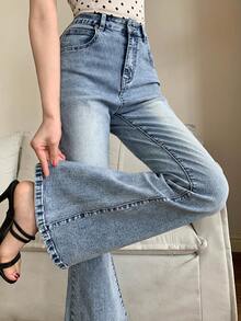 DAZY Quần jeans ống loe dáng ôm dành cho nữ, thích hợp cho mùa xuân và mùa hè. - Màu xanh lam - Xem 8