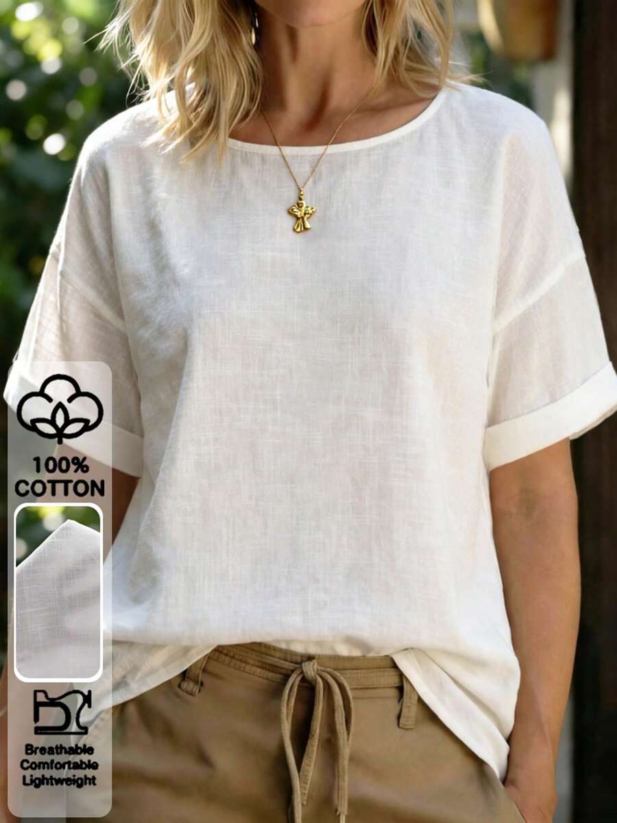 Balvessa Women's Loose Cotton Shirt, Summer - White - View 1