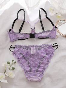 DelicateAllure Bộ đồ lót ren màu hồng và đen, được làm thủ công bằng kỹ thuật móc rỗng, thiết kế dây mảnh gợi cảm, thân thiện với da và quyến rũ. - Màu tím hoa cà - Xem 2