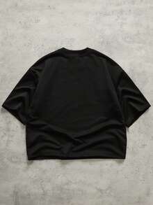 ROMWE MEN Men's Striped Print Loose Fit Short Sleeve T-Shirt - Black - View 2