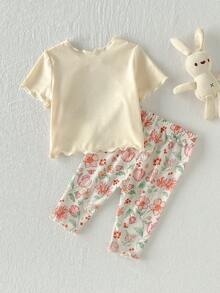 Cozy Pixies Setelan Dua Potong untuk Bayi Perempuan Baru Lahir, Kaos dan Celana Pendek Motif Bunga Daisy, Sempurna untuk Musim Panas. - MultiWarna - View 6