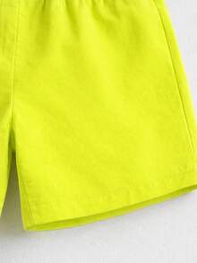 SHEIN Playful Pals Infant Toddler Baby Boy 2-Piece Outfit Classic Palm Tree Print T-Shirt & Lime Green Shorts Set Summer Casual Beach Holiday Clothing For 6M-3T Boys - Multicolor - View 5