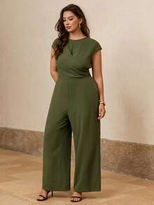 Juhart Plus Size Woven Casual Jumpsuit, Fashionable Commuter Design For Women In Summer - Green - View 6