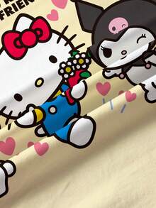 HELLO KITTY AND FRIENDS | SHEIN 少女卡通印花圆领短袖休闲百搭T恤 - 白色 - 查看 3