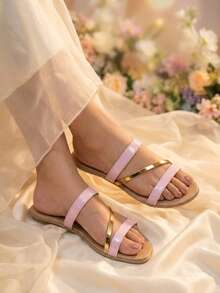Sandalia plana en dorado, dorado rosado y plateado - Pink Charol - Ver 4