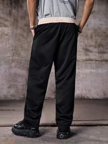 Skyrend Men Letter Graphic Drawstring Waist Slant Pocket Sweatpants Gothic Pantsemo - Black - View 2