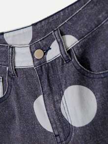 Nöista Jeans de pierna ancha con lunares y cintura alta para streetwear, festival y estilo Y2K. - Azul - Ver 9