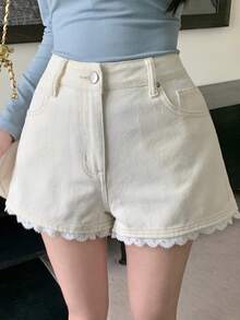 DAZY Quần short denim trắng dáng suông rộng rãi, thoải mái dành cho nữ, thích hợp cho mùa xuân và mùa hè. - trắng - Xem 7