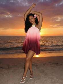BamGleam Women's Gradient Backless Halter Mini Dress, Suitable For Beach Vacation - Multicolor - View 5