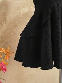 Soleia Elegant Black Summer Boho Holiday Vacation Holiday,Textured Backless Ruffle Hem Dress For Beach Wedding Guest Attire,Graduation,Music Festival,Spring - Black - View 8