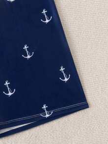 Manfinity VDAYZ Men's Summer Beach Vacation Anchor Print Contrast Color Drawstring Waist Swim Trunks, Holiday - Blue - View 7