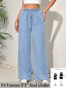 SHEIN PETITE CURVE 大码女式休闲水洗直筒牛仔裤 - 淺色水洗藍 - 查看 2