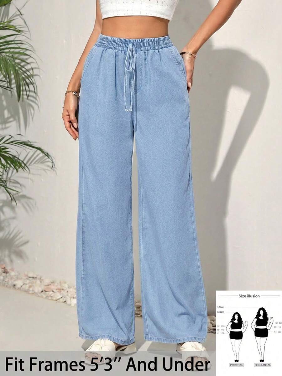 SHEIN PETITE CURVE 大码女式休闲水洗直筒牛仔裤