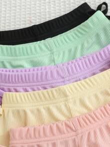 SHEIN Playful Pals 5件套女婴纹理荷叶边袖圆领T恤和蝴蝶结短裤，10件/包 - 彩色 - 查看 7