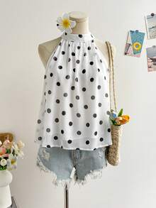 Soleia Women's Vacation Halter Tie Back Bow Blouse,Summer Top - Black and White - View 5