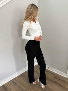 Sydney Algeri Quần nữ Dây kéo màu trơn Thanh lịch - màu đen - Xem 6