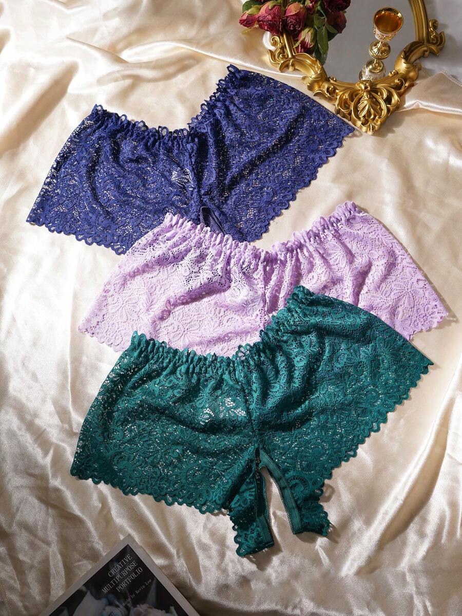 SHEIN Bộ 3 chiếc quần lót ren gợi cảm cỡ lớn, hở đáy. - Nhiều màu - Xem 1