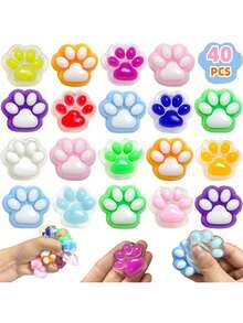 MINKOJA Stress Relief Toy Taba MINI Cat Paw, 1/5/10/20/30/40Pcs Squeeze Toy Paw, Cute Sensory Toys, Handmade Soft Silicone Sticky Toys, Bouncy Stress And Relaxation Toy, Stretchable Springy Cat Paw, Gifts For Girl,Birthday Gifts,Party Gift - Multicolor - View 3