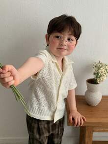 DAZY Baby Boy Solid Color Front Button Collar Casual Short Sleeve Top Toddler Summer - Apricot - View 5