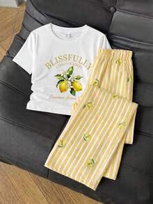 Bộ 2 món áo thun in họa tiết và quần legging cho bé gái tuổi teen, thời trang thường ngày đa năng. - Nhiều màu - Xem 3