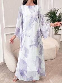 Al Najma 女士船领长喇叭袖宽松优雅土耳其长裙和阿拉伯传统长袍 - 紫色 - 查看 4