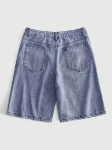ROMWE MEN Men's Casual Fashion Street Sparkling Diamond Embroidery Pattern Denim Shorts, Summer - Blue - View 4